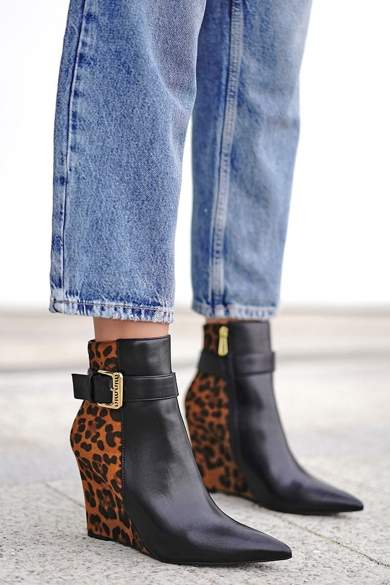 Black & Leopard Luxe Wedge Heel Boots