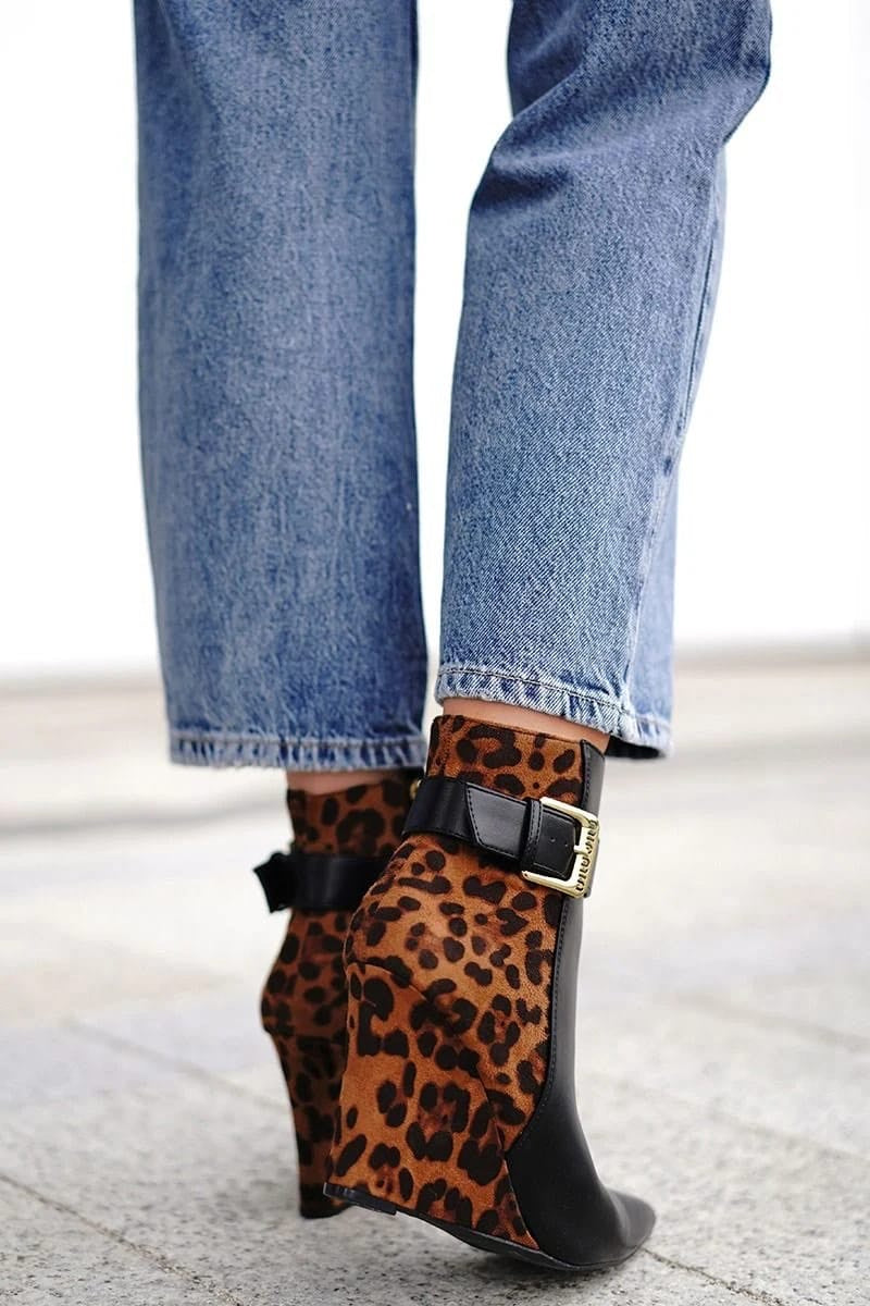 Black & Leopard Luxe Wedge Heel Boots