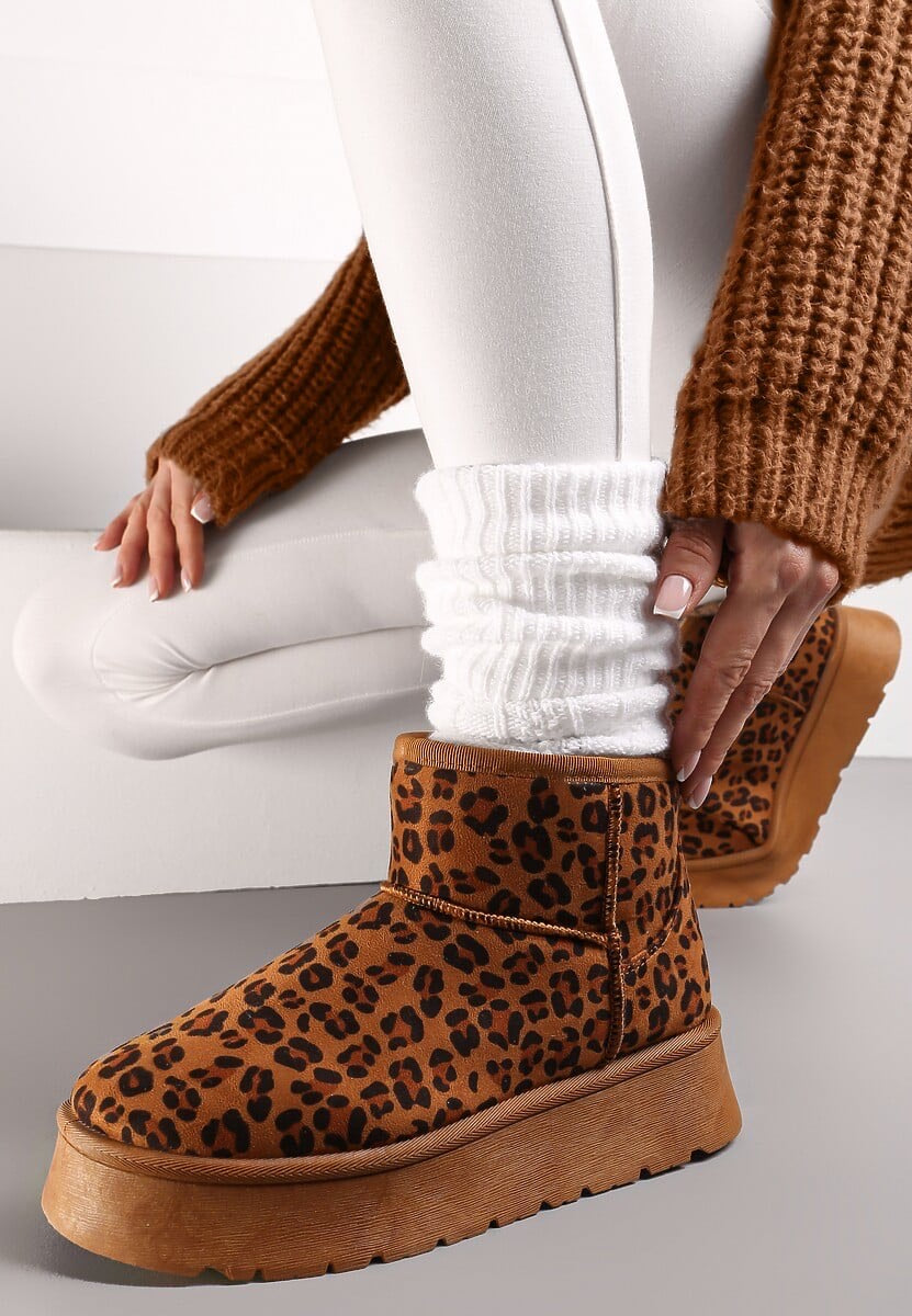 Leopard Print Mini Faux Fur Platform Snugg Boots