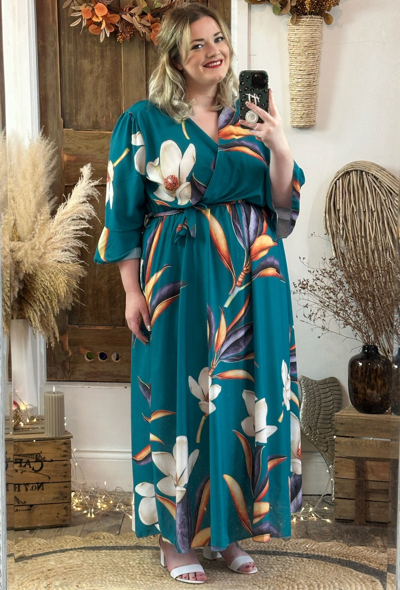 Teal Bold Floral Thea Dress